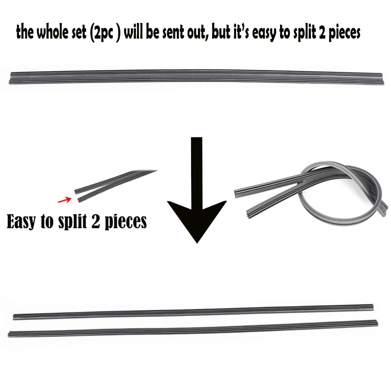 2PCS Universal Frameless Wiper Blade Refills – A-Grade Natural Rubber, 24"/26", Trim to Fit