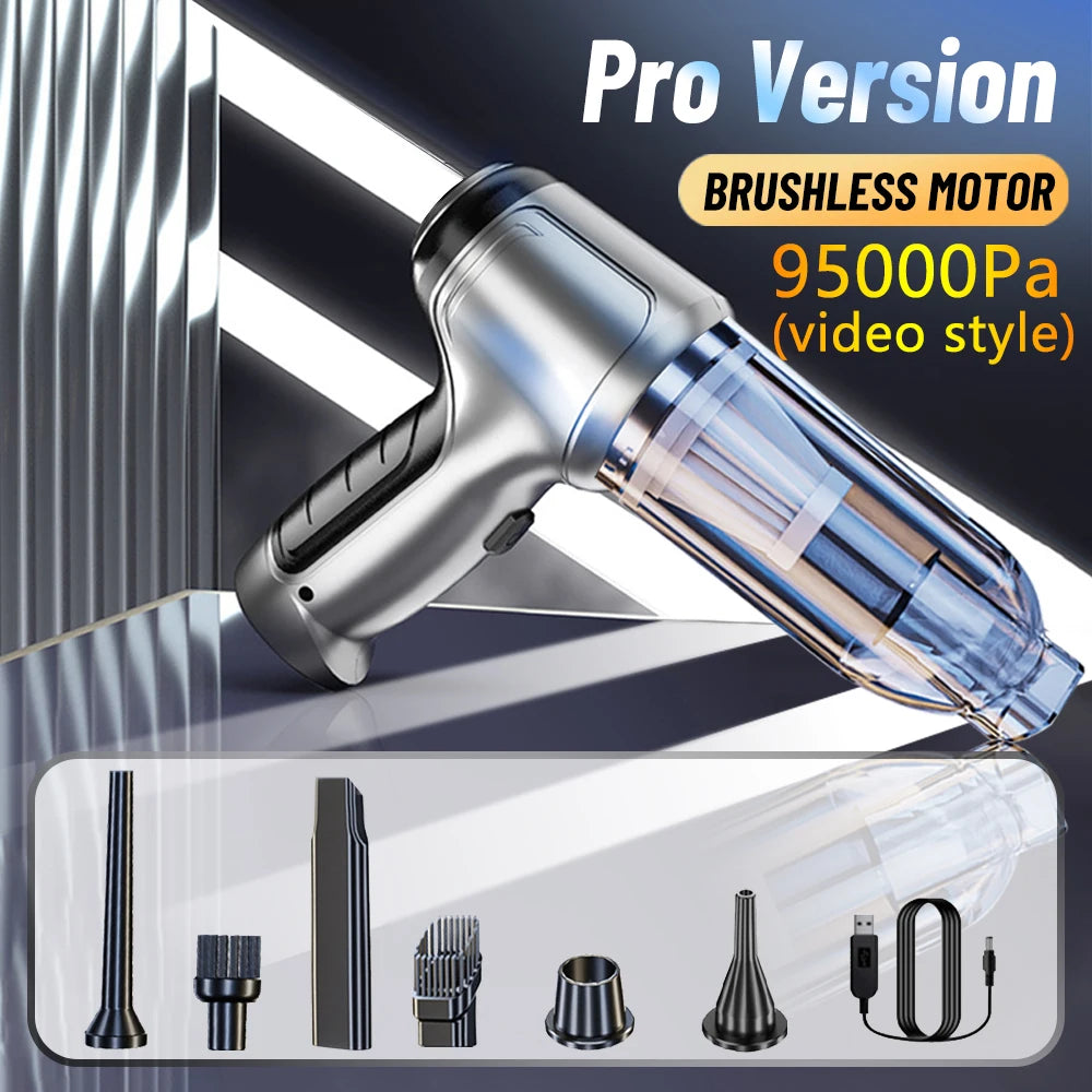 95000PA Home Appliance Car Vacuum Cleaner, Car vacuum cleaner with wireless handheld design for easy portability and strong suction power for quick cleaning.
