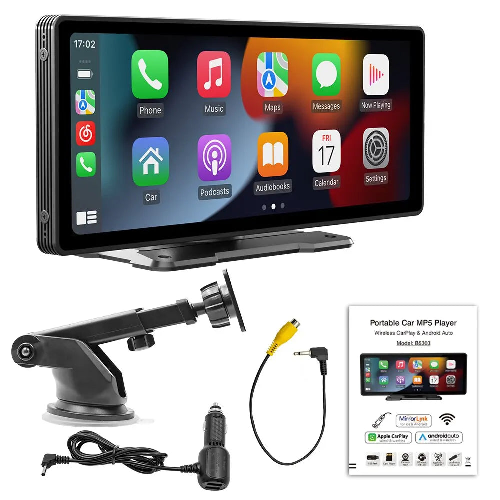 Universal 10.26" Screen Car Radio Multimedia Player with Apple CarPlay, Android Auto, and MirrorLink.