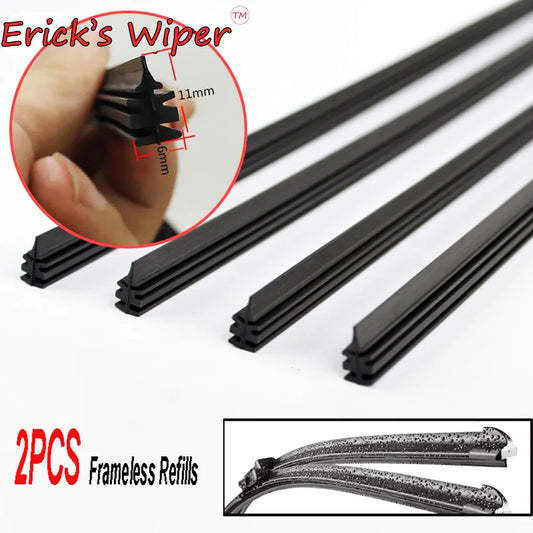 2PCS Universal Frameless Wiper, Replace old wiper blades with 2-piece frameless refills made from high-quality natural rubber, suitable for most cars.