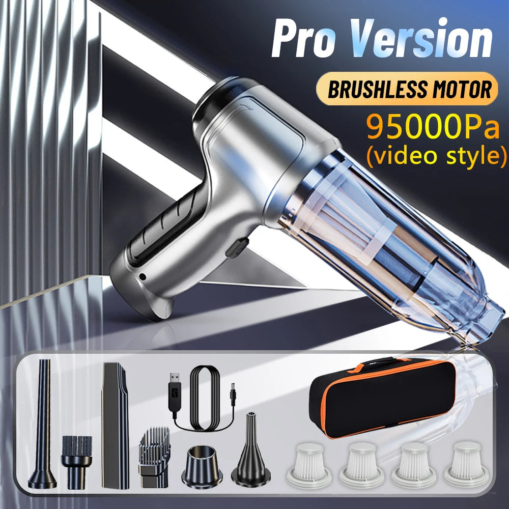 95000PA Home Appliance Car Vacuum Cleaner, This handheld car vacuum cleaner has strong suction and can vacuum and blow simultaneously, with wireless and portable design.