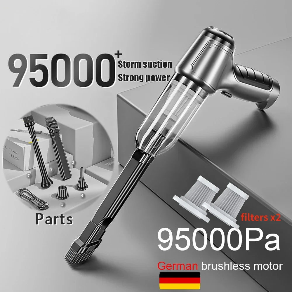 95000Pa 3 in 1 Car Wireless Vacuum Cleaner, 3-in-1 car wireless vacuum cleaner with strong suction power for home and car use.