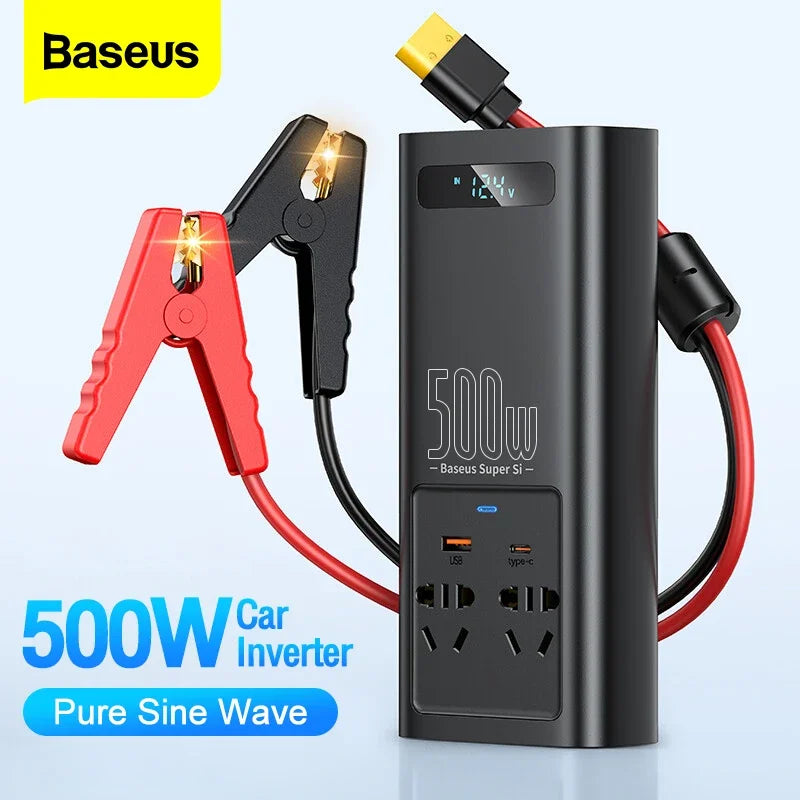Baseus 500W Pure Sine Wave Inverter, Baseus 500W pure sine wave inverter converts 12V to 220V or 110V, suitable for European and US campers.
