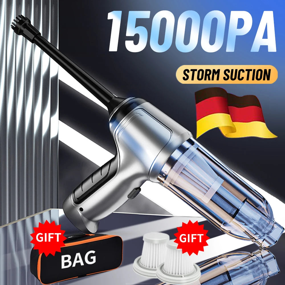 15000Pa Wireless Car Vacuum Cleaner, Wireless car vacuum cleaner with strong suction for effective cleaning, suitable for both home and car use.