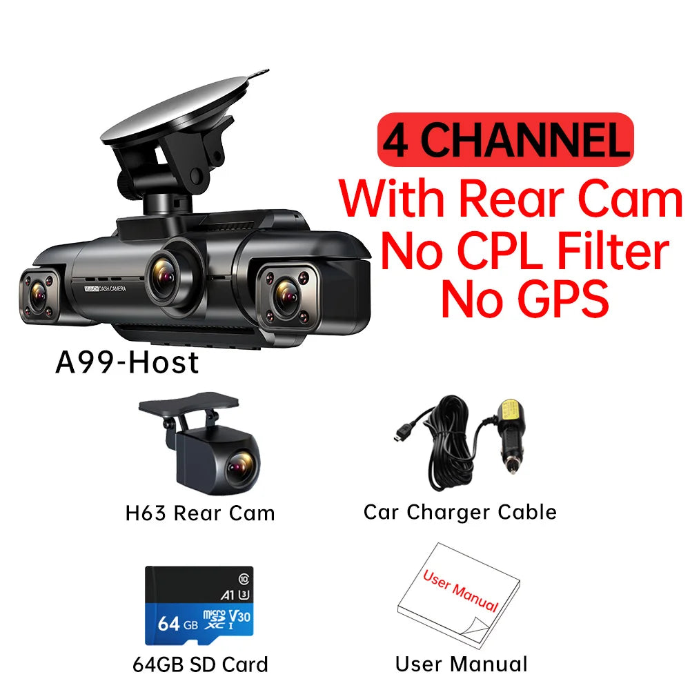 FONDIM Car Dash Cam 4 Channel A99 FHD 1080P for Car DVR 360°Auto Video Recorder with Night Vision WiFi Support 256GB