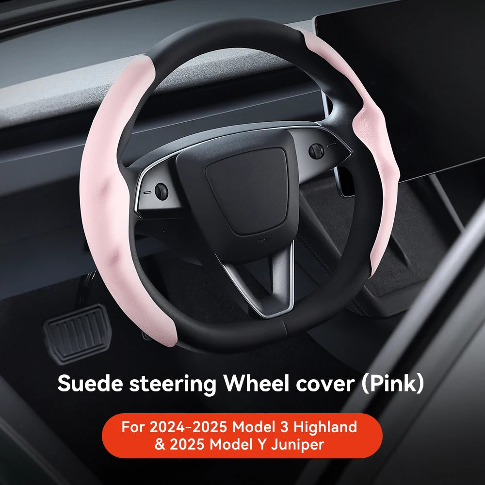 Carbon Fiber Leather Steering Wheel Cover for Tesla Model 3 Highland (2024+) & Model Y Juniper (2025+) – Anti-Slip Sport Grip, Interior Upgrade Accessory