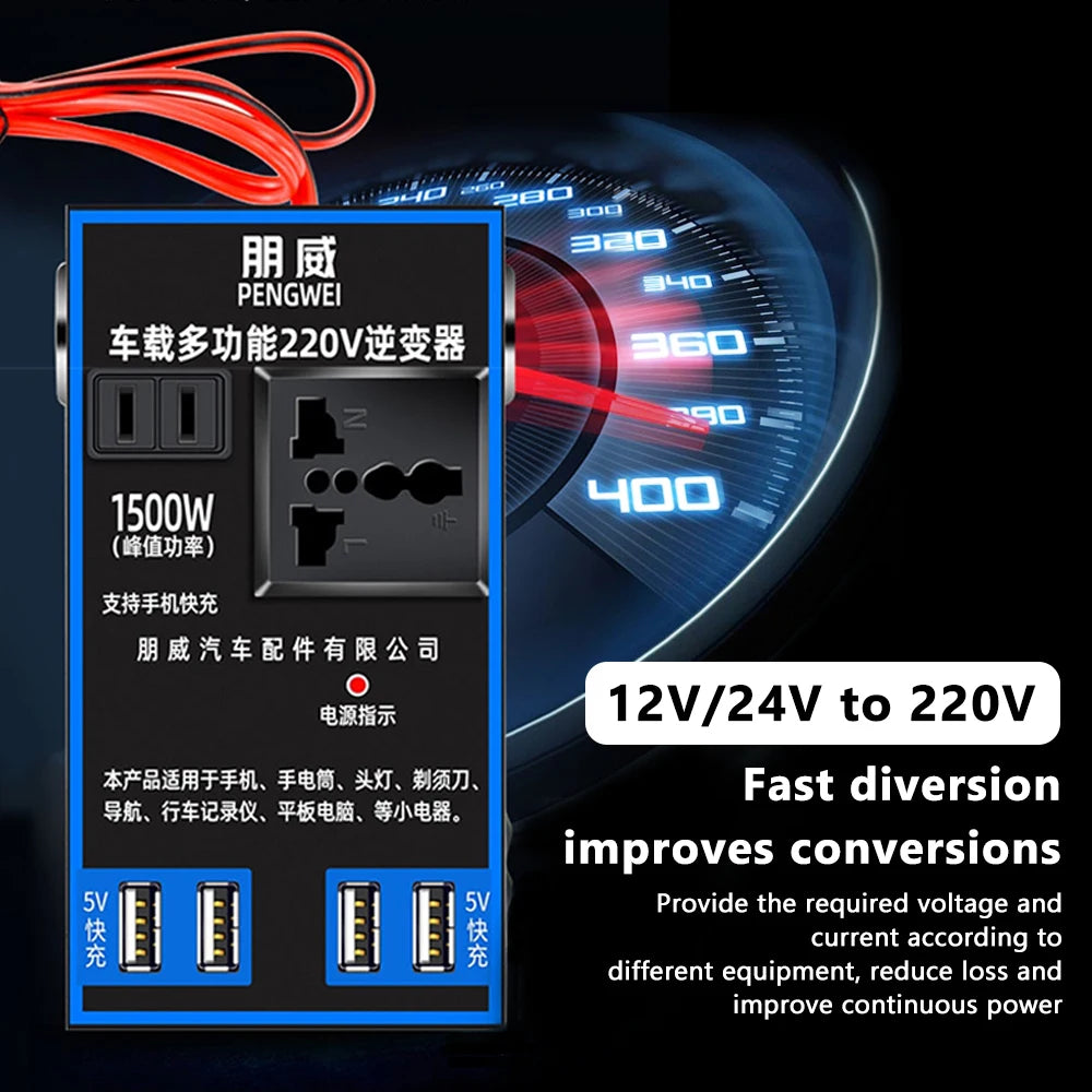 TIMOTRAS Car Mounted Inverter, Car-mounted inverter converts 12V/24V DC power to 220V AC for charging phones and other devices on-the-go.