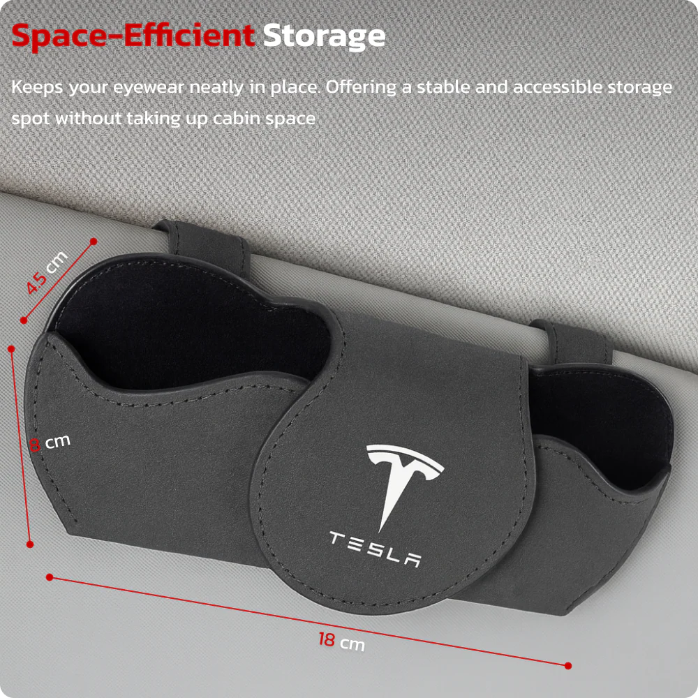 Tesla Glasses Case Holder for Sun Visor – Magnetic Eyewear Organizer with Microfiber Lining, Visor-Mounted Sunglasses Storage for Tesla Interior Accessories