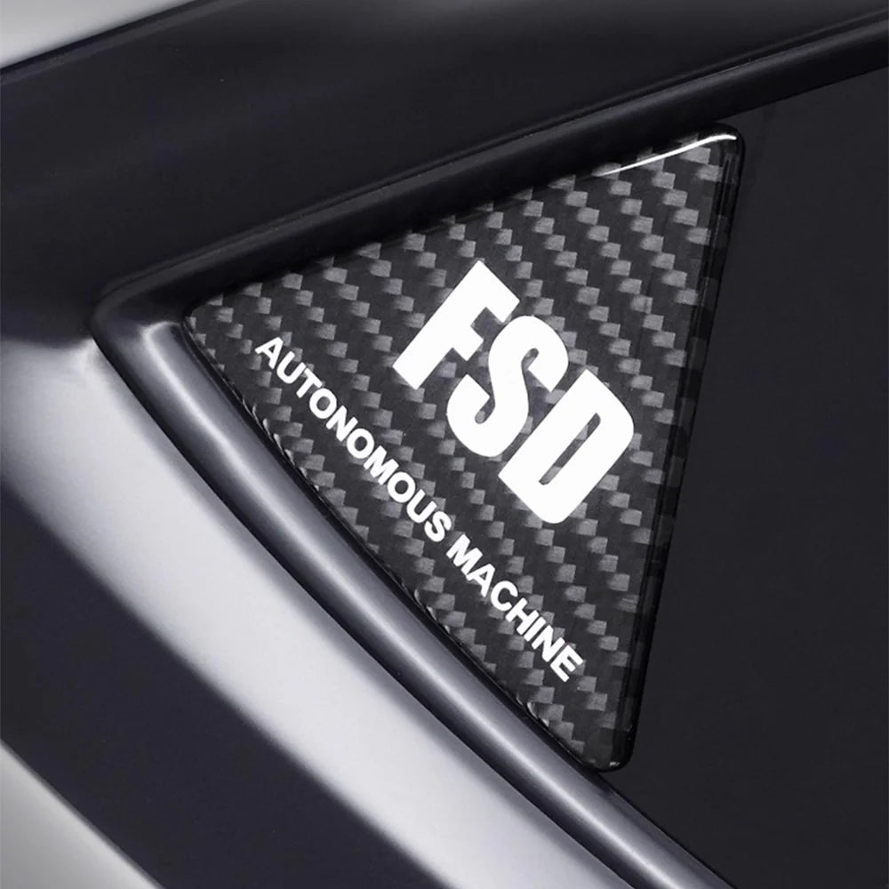 Real Carbon Fiber Rear Quarter Window Trim for Tesla Model 3 & Model Y (2017–2026+) | Compatible with Model 3 Highland & Model Y Juniper | Gloss Black/Red/White Performance Side Window Accent Covers with FSD-Inspired Detail