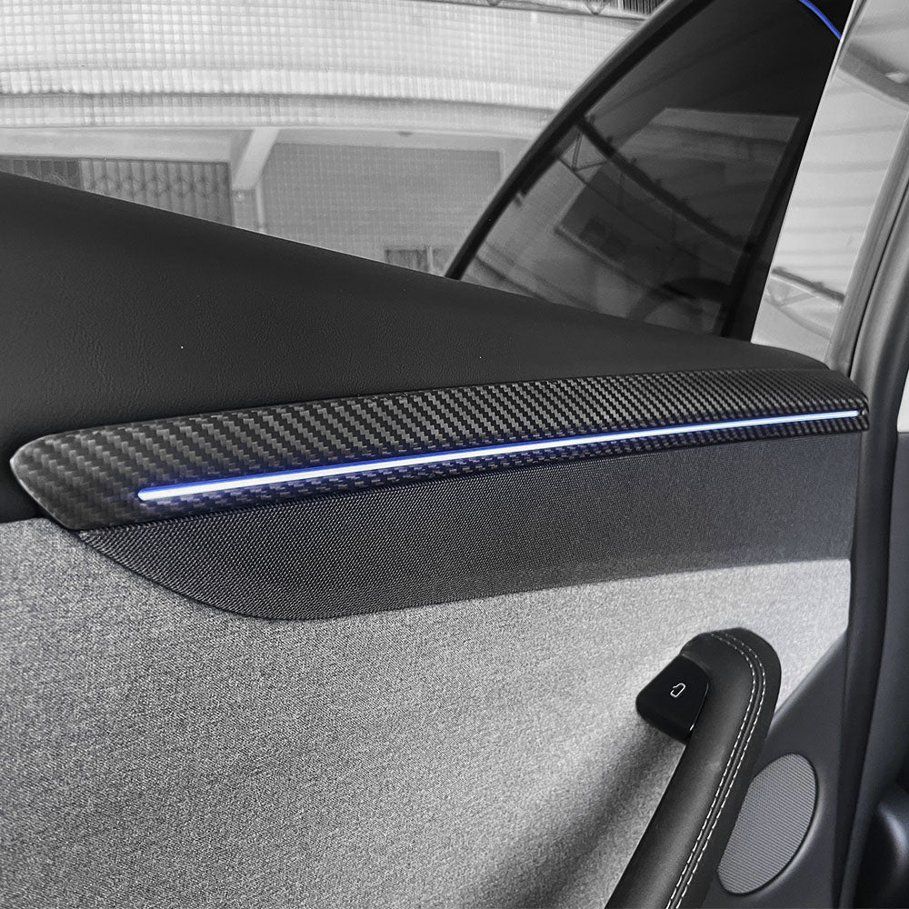 Carbon Fiber Door Trim Covers for Tesla Model Y Juniper (2025+) | Interior Ambient Lighting Overlay Kit | Premium Dry Carbon Fiber Cabin Upgrade Accessories