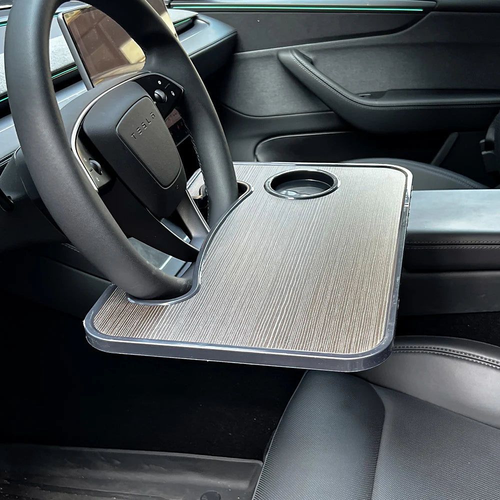 Tesla Steering Wheel Tray Desk for Model S / Model 3 / Model X / Model Y (2018–2026) – Portable Car Laptop Table, Food Tray with Cup Holder, Dual-Sided Work & Dining Board (Not for Yoke Steering Wheel)