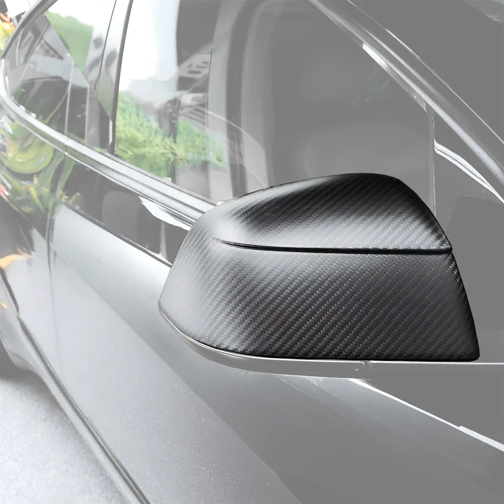2017–Present Tesla Model 3 Side View Mirror Overlay Cap Covers – Juniper Refresh Style Model Y Design | Real Dry Molded Carbon Fiber (1 Pair)