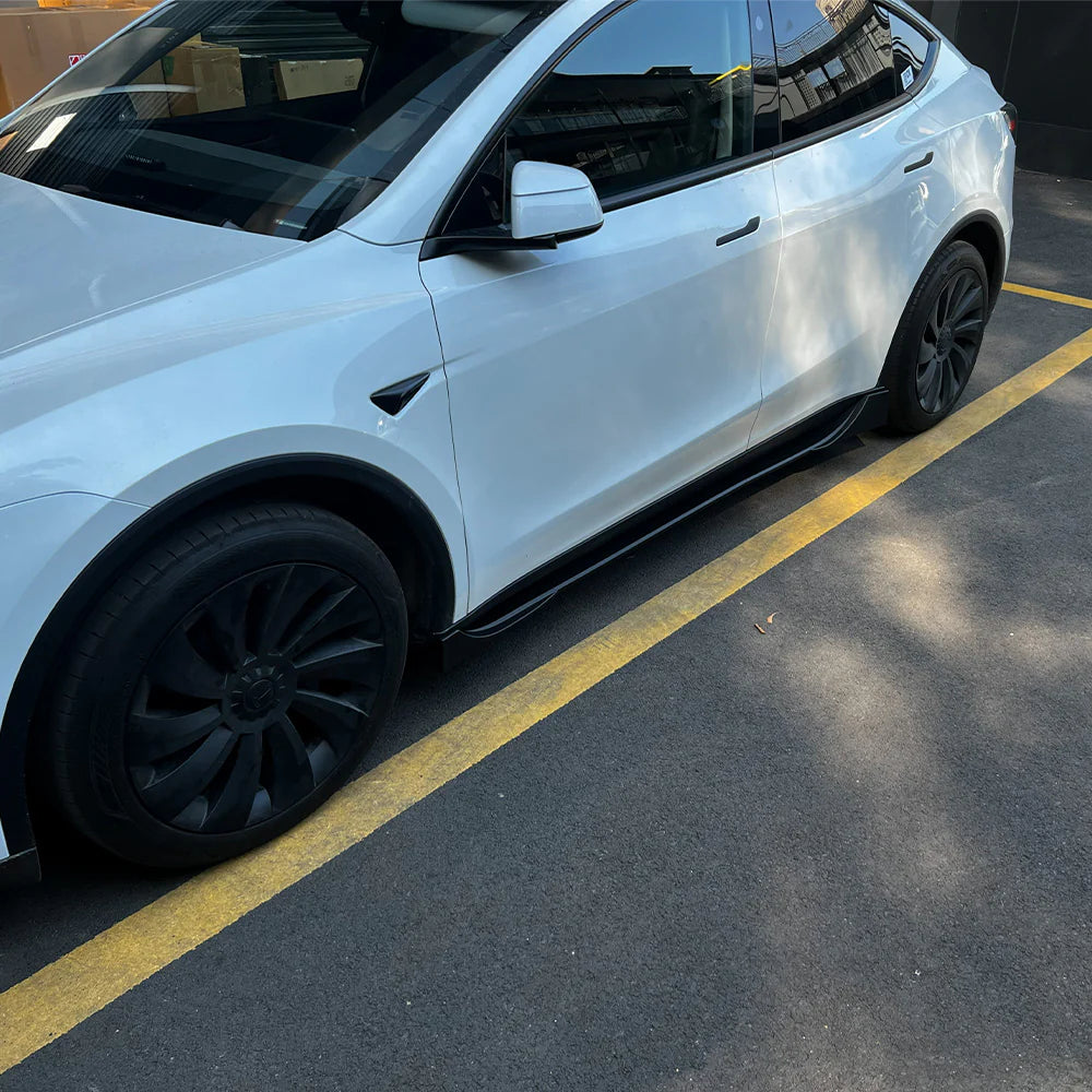 Sport Performance ABS Side Skirts for 2026+ Tesla Model Y Juniper | Split-Design Aerodynamic Side Skirt Kit with Matte Black, Gloss Black & Carbon Fiber-Style Finishes