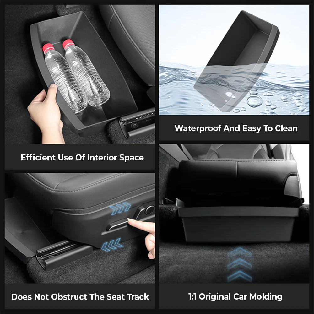 2026+ Tesla Model Y Juniper Under Seat Storage Organizer (2PCS) – Custom TPE Hidden Drawer Storage Box Set for Front & Rear Seat Space, Interior Accessories Upgrade