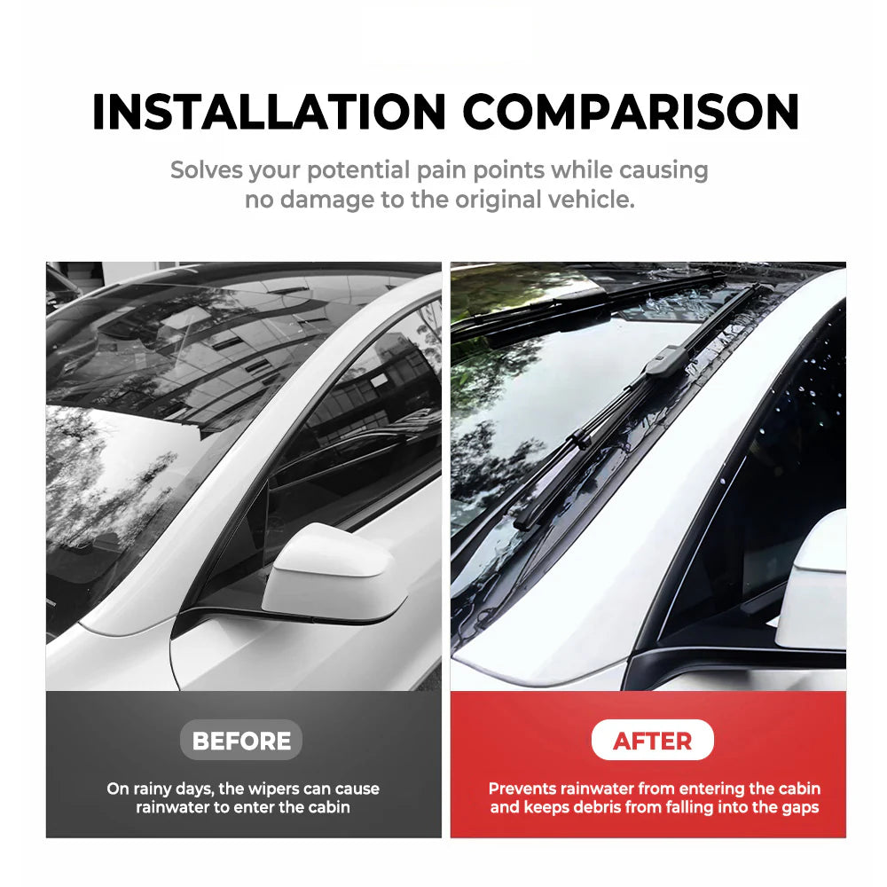 Water Deflector Windshield Seal Strip for Tesla Model 3 (2017–2026+) & Tesla Model Y (2020–2026+) – A-Pillar Rain Guard Silicone Trim, Anti-Leak Interior Protection & Noise Reduction