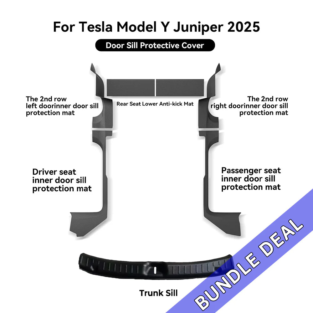 2025+ Tesla Model Y Juniper Door Sill Protector Set (5PCS) | Premium Custom-Fit TPE Interior Entry Guards | OEM-Style Anti-Scratch Door Threshold Covers