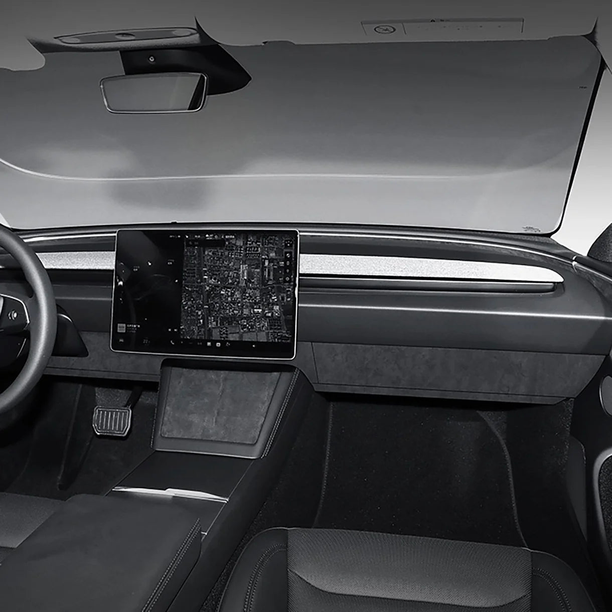 Tesla Alcantara Knee Bolster Panel & Glove Box Wraps for 2024+ Tesla Model 3 Highland & 2025+ Tesla Model Y Juniper (4PCS) – Premium Suede Interior Trim Covers with OEM Fit
