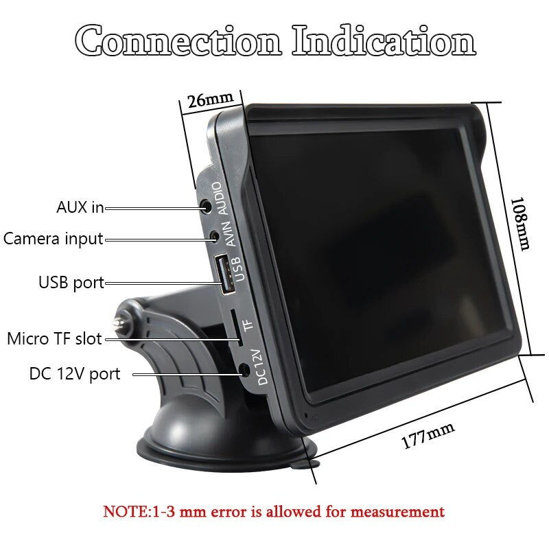 Hippcron 7 inch CarPlay, Portable video player with 7-inch touchscreen, supports CarPlay, Android Auto, USB, AUX, and rearview camera, connects via Bluetooth or USB.