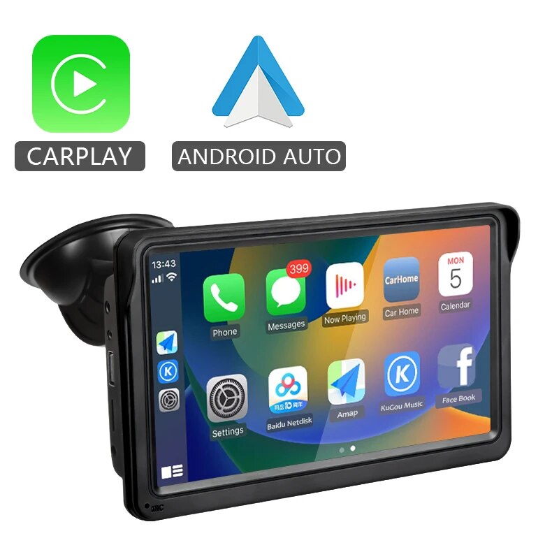 Hippcron 7 inch CarPlay, 7-inch CarPlay & Android Auto multimedia player with USB, AUX, rear view camera compatibility and various features.