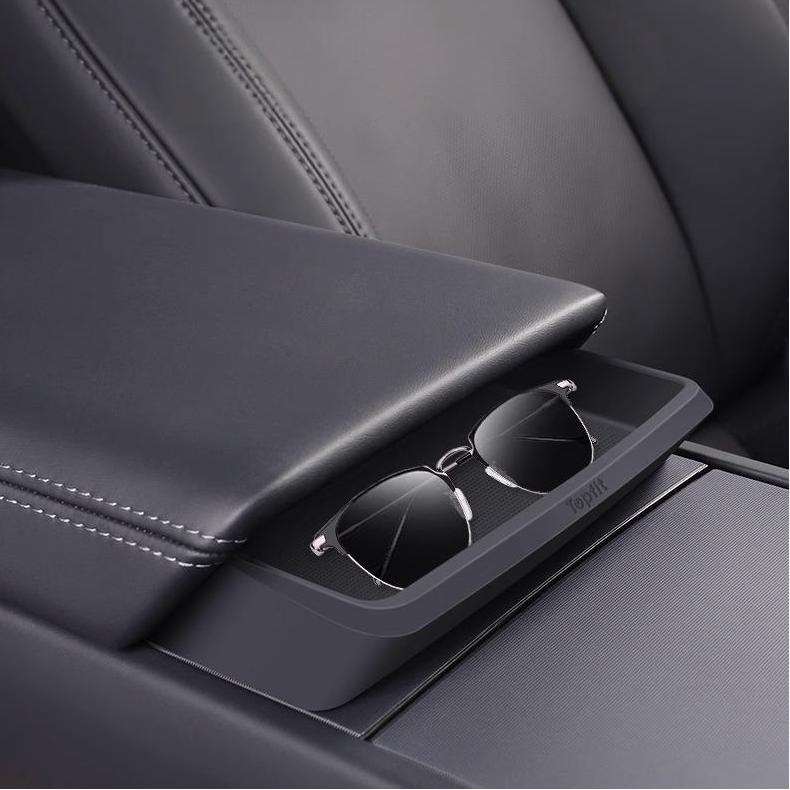 X-Auto Armrest Console Sunglasses Organizer for Tesla Model 3/Y/S/X (2017-Present) – Custom-Fit Silicone Storage Tray for Tesla Model 3 Highland & New Model Y