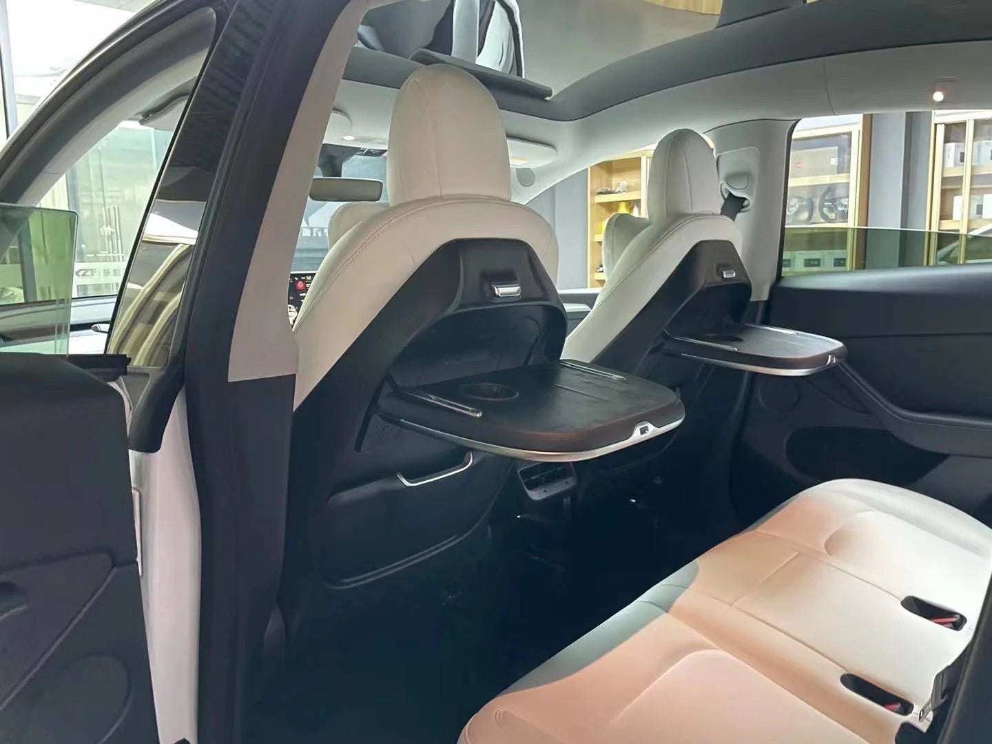 Backseat Folding Multi-Function Table with Wireless Charging & LED Light for Tesla Model 3 & Model Y