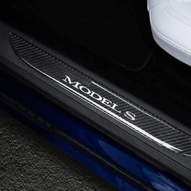 Carbon Fiber Textured Front Door Sill Protector for Tesla Model S 2016–2018