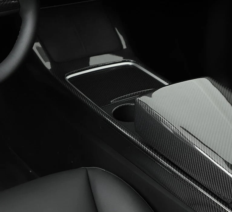 Carbon Fiber Center Console Trim Cover for Tesla Model 3 & Model Y – Real High Gloss Carbon Fiber Overlay