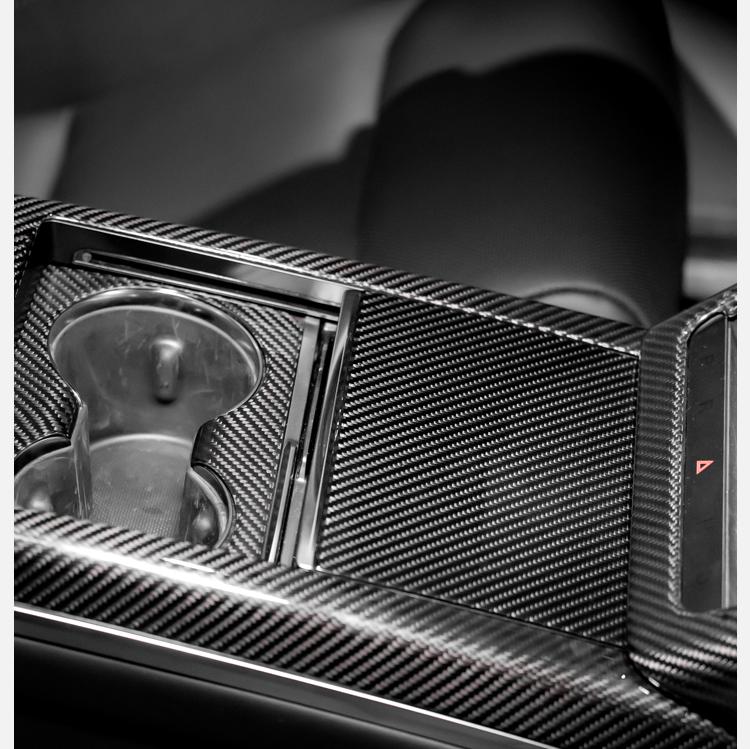 Dry Carbon Fiber Center Panel Storage Box Overlay for Tesla Model S Model 3 Model Y Model X (2021+) – Real Molded Carbon Fiber Interior Upgrade