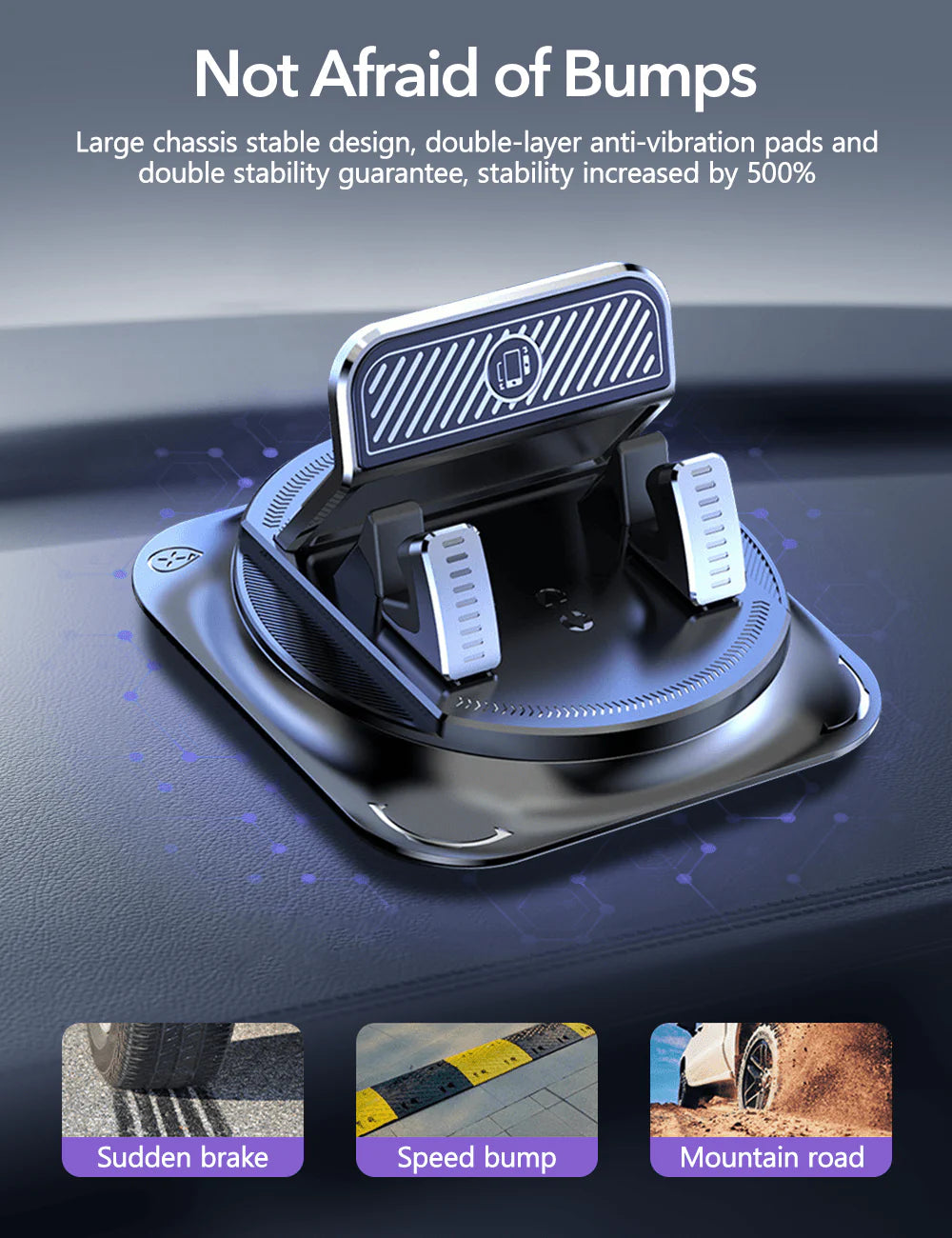 Tesla Dashboard Phone Holder – 360° Rotating Mount with Nano-Gel Suction, One-Hand Clamp, Anti-Shake, Model 3/Y/S/X