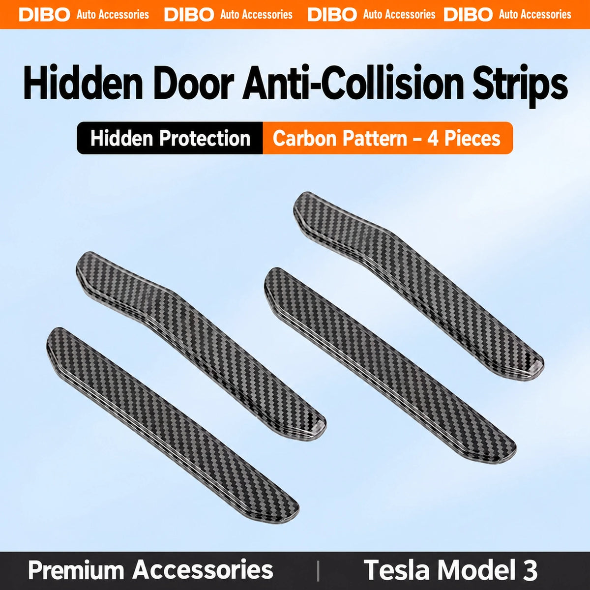 Dibo Tesla accessory - Model 3; Carbon Pattern; 4 pieces. Carbon-pattern finish is NOT genuine carbon fiber.