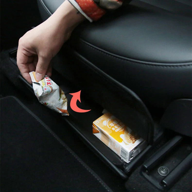 Under-Seat Storage Box Organizer for Tesla Model Y | Foldable Waterproof Leather Bin with Handle, Velcro Closure & Flip-Top Access (Driver & Passenger Side)