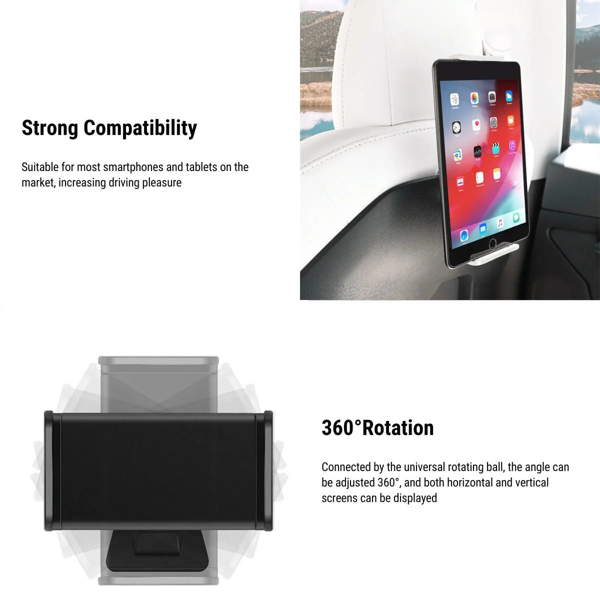 Tesla Model 3/Y Headrest Tablet & Phone Mount – 360° Adjustable Rear Seat Holder | Tesery