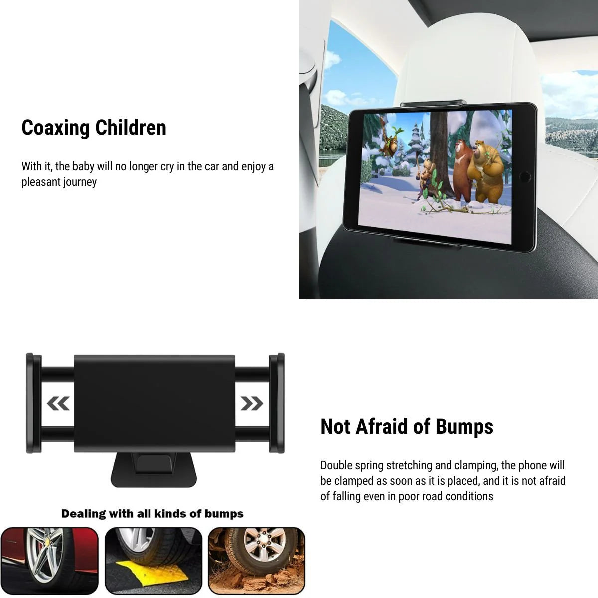 Tesla Model 3/Y Headrest Tablet & Phone Mount – 360° Adjustable Rear Seat Holder | Tesery