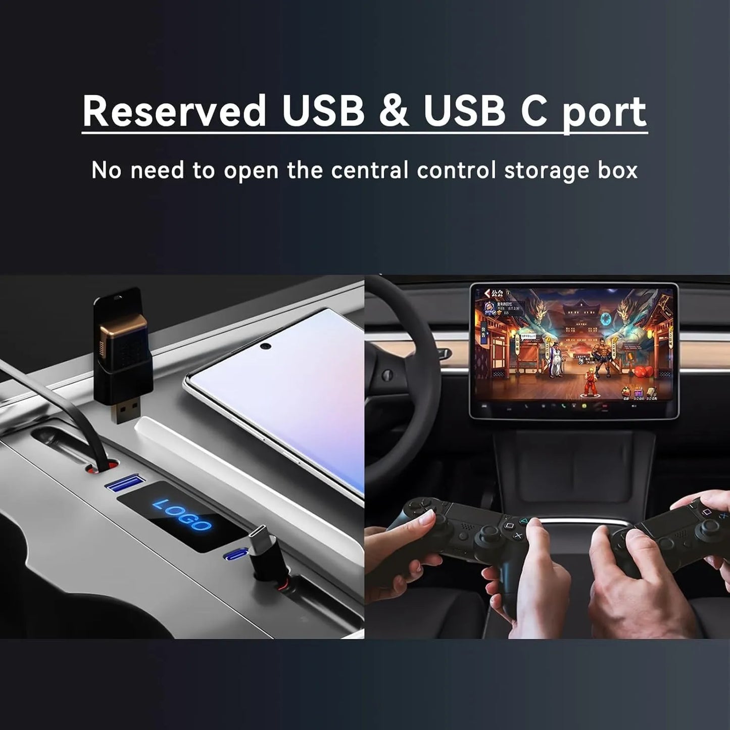 Center Console USB Hub Docking Station with Smart Touch Sensor for Tesla Model 3 & Model Y (2021–2023)