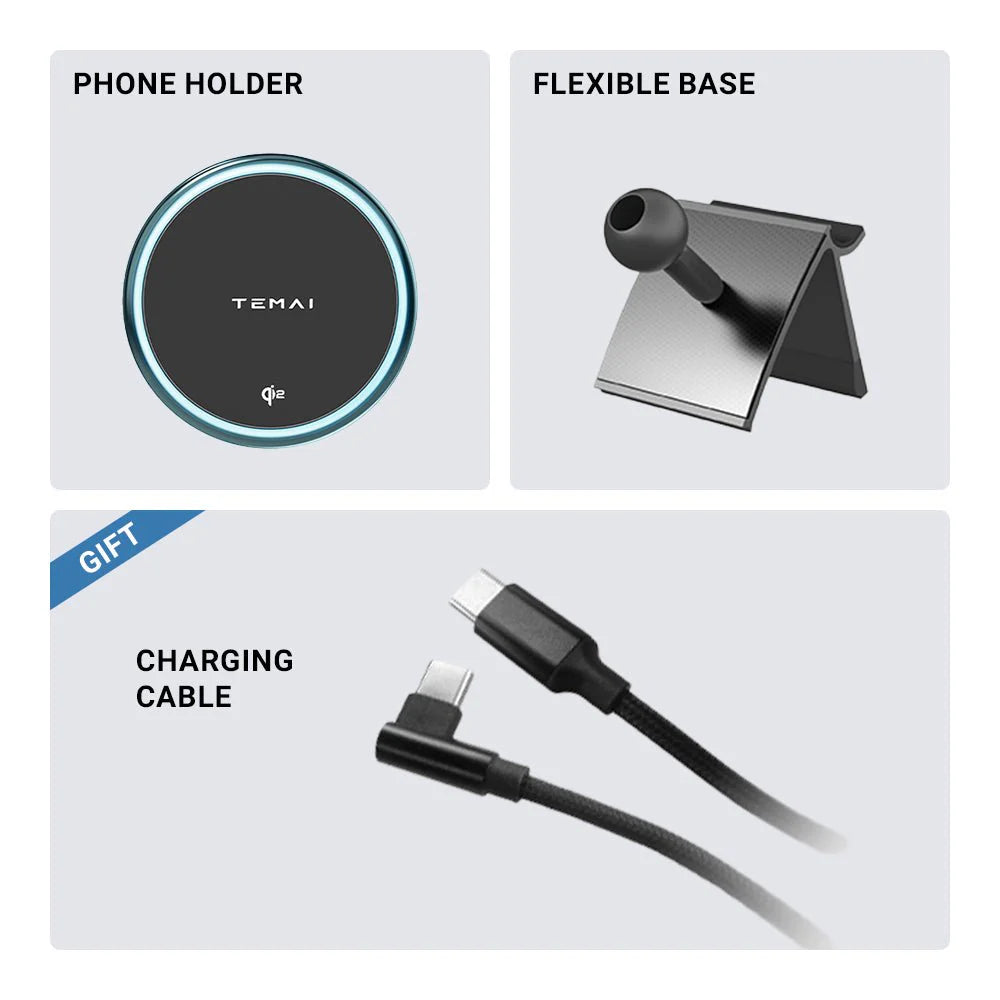 MagSafe Phone Mount for Tesla Model 3 / Model Y – 15W Fast Wireless Charger with Strong Magnetic Hold & LED Ring Light