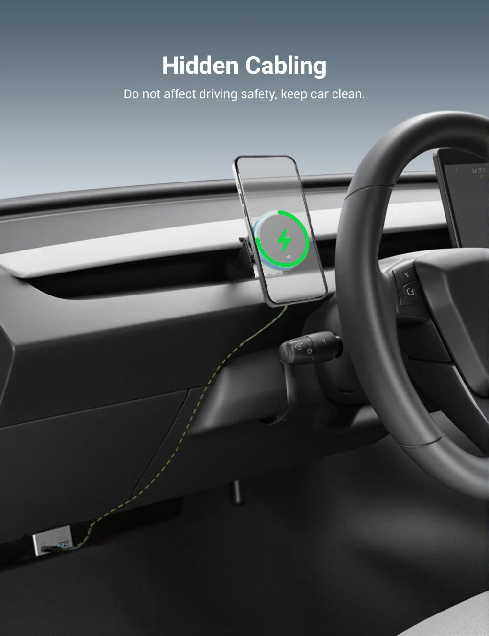MagSafe Phone Mount for Tesla Model 3 / Model Y – 15W Fast Wireless Charger with Strong Magnetic Hold & LED Ring Light