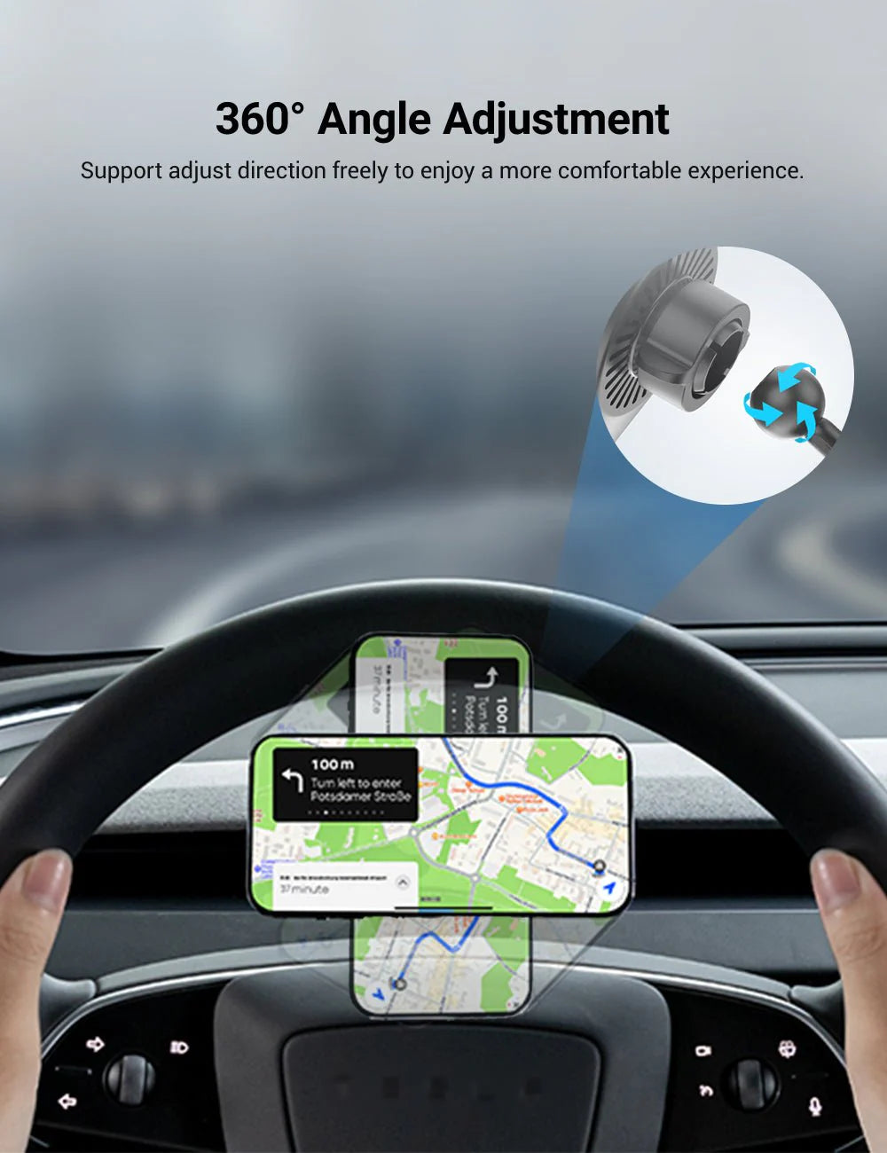 MagSafe Phone Mount for Tesla Model 3 / Model Y – 15W Fast Wireless Charger with Strong Magnetic Hold & LED Ring Light