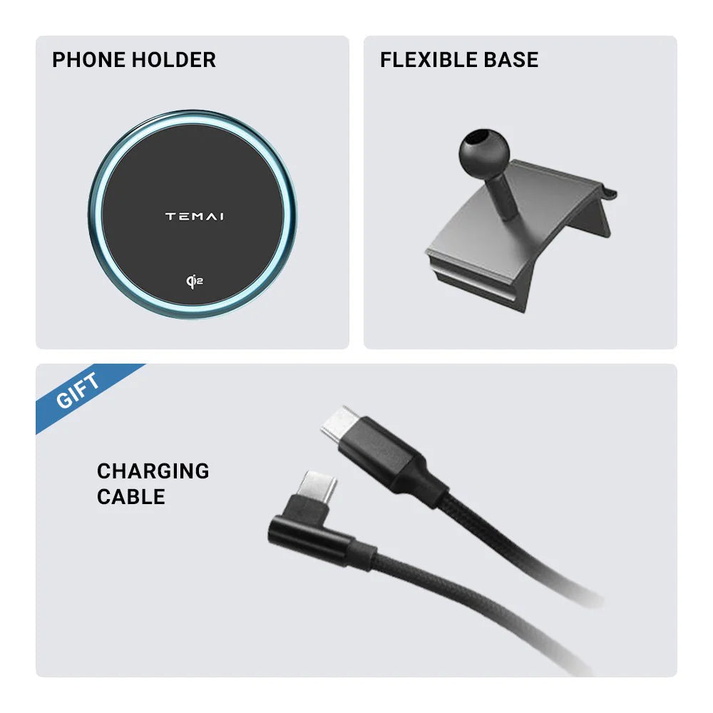 MagSafe Phone Mount for Tesla Model 3 / Model Y – 15W Fast Wireless Charger with Strong Magnetic Hold & LED Ring Light