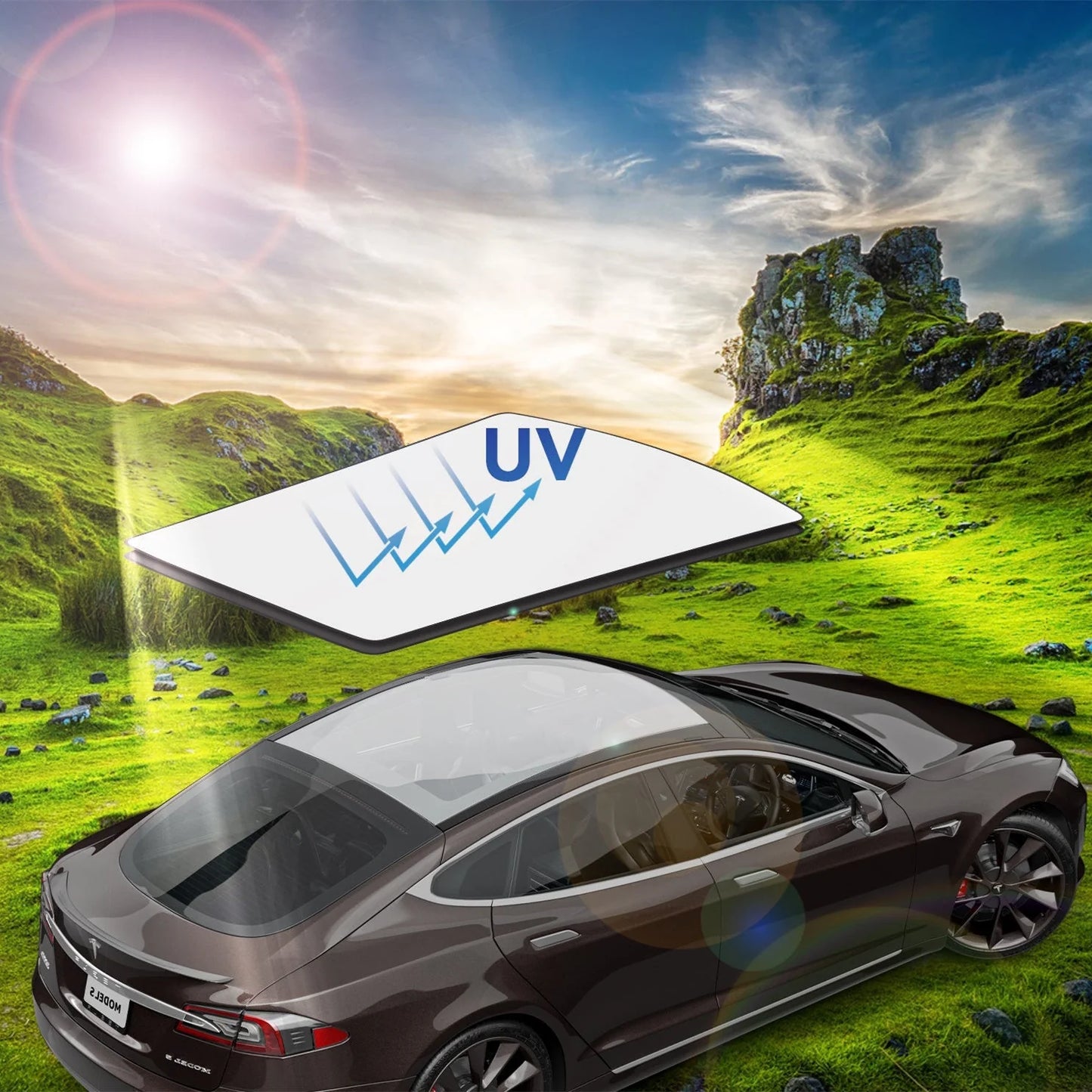 Panoramic Sunroof Sunshade for Tesla Model S – UV Protection, Heat Insulation & Easy Installation