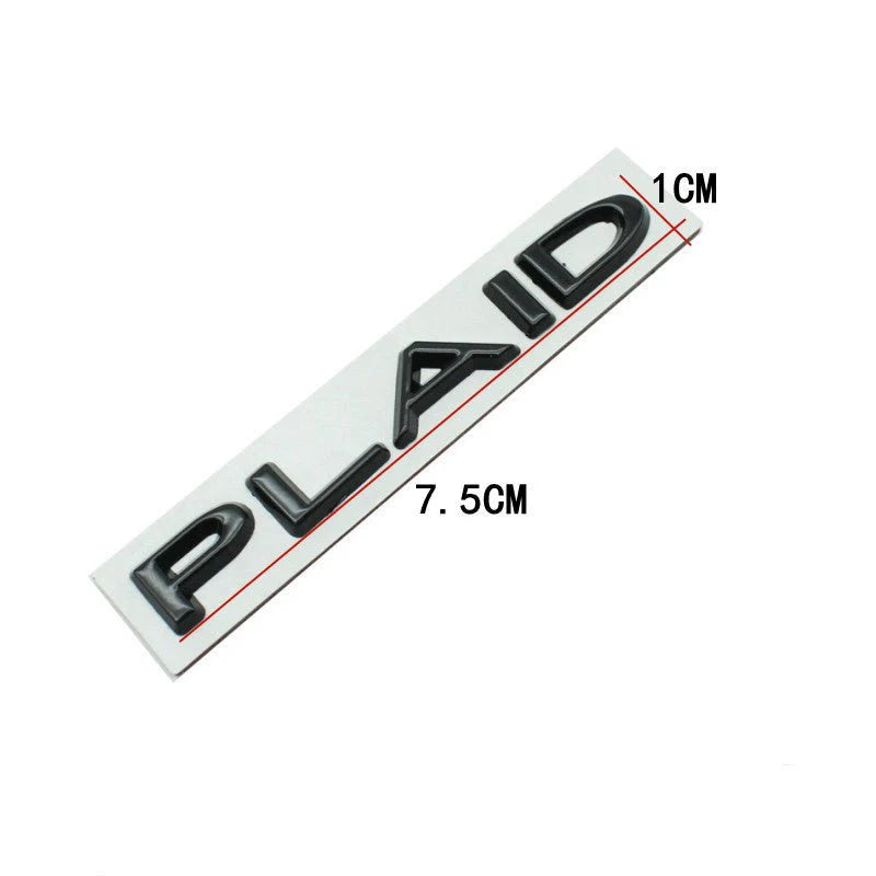 Plaid Letter Logo Alloy Emblem Sticker for Tesla Model 3, Model Y, Model S, Model X – 3M Adhesive, Durable Metal Badge