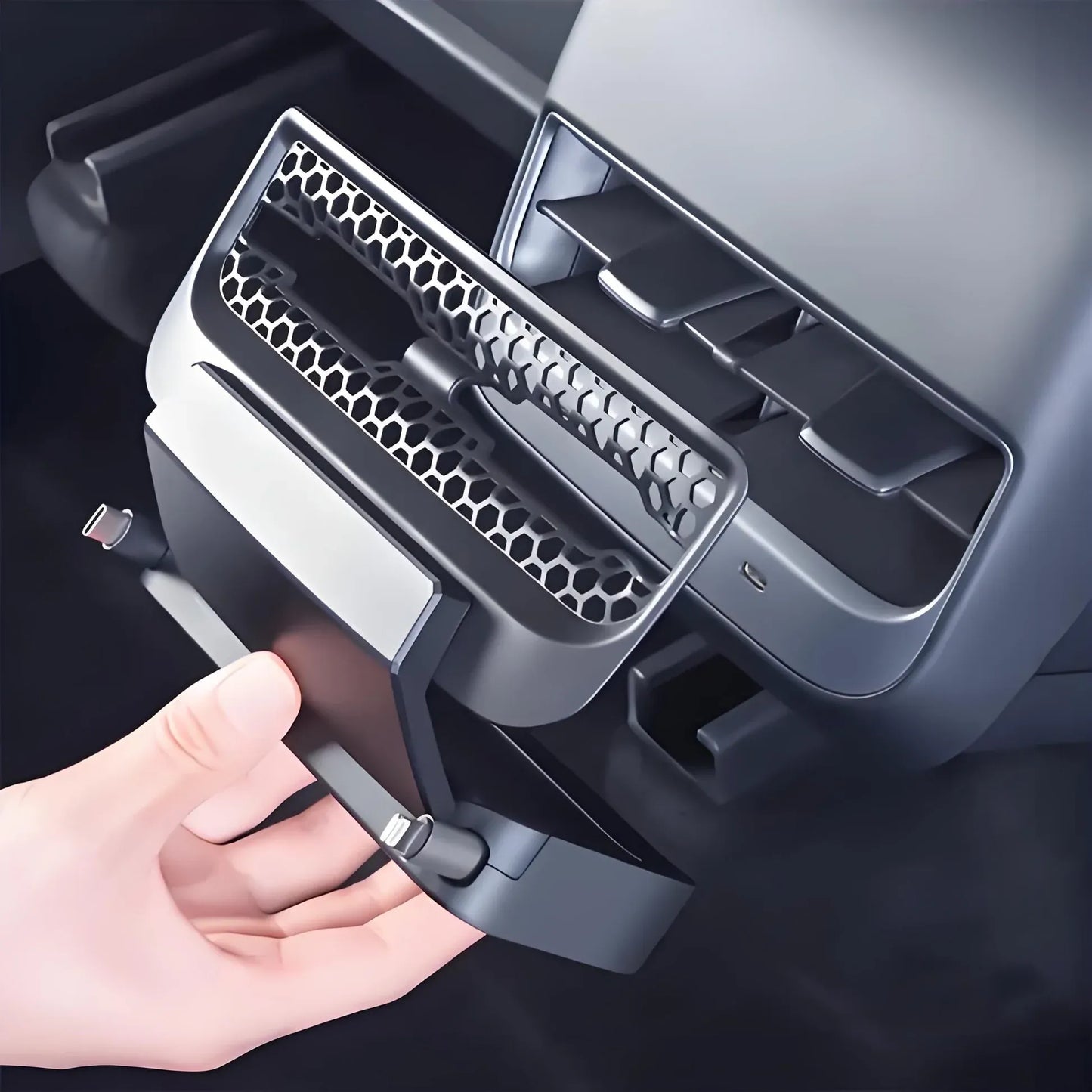 Rear Central Control Air Vent Expansion Dock with Dual 27W Fast Charging for Tesla Model 3 & Model Y (2021–2024)