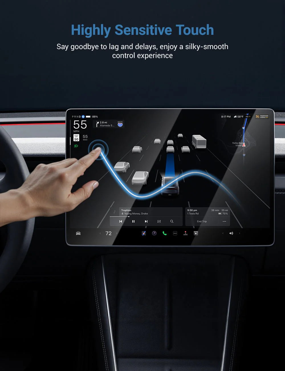 Tesla Screen Protector for Model 3 Highland & Model Y Juniper – 9H Tempered Glass, Anti-Glare, Anti-Fingerprint, HD Touch Sensitive Display Protection