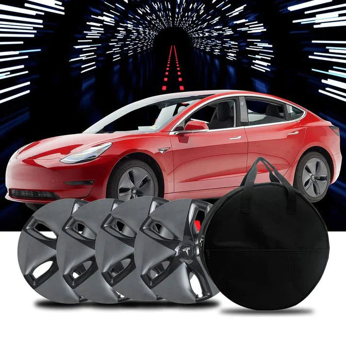18” & 19” Wheel Cover Storage Bag for Tesla Model 3/Y (2017–Present) – Waterproof Hub Cap Carrying Case with 4 Compartments & Handle