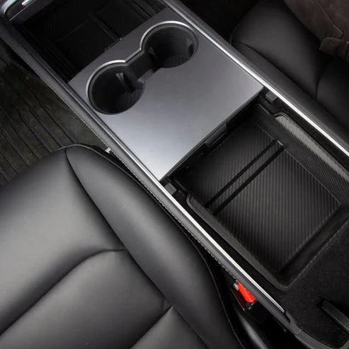 Armrest Charging Storage Box Organizer for Tesla Model 3 (2021-2023.10) & Model Y (2020-Present) – Hidden Console Tray with Dual-Layer Design