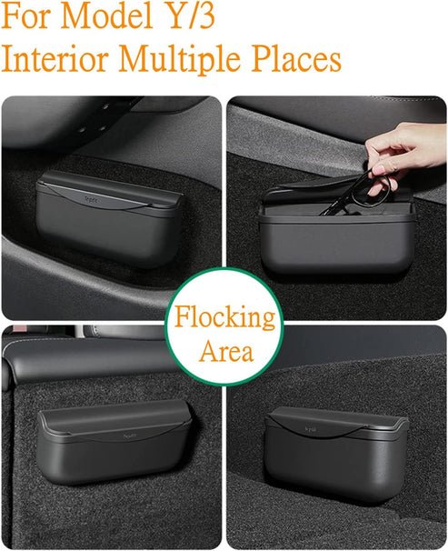 Backseat Silicone Storage Box for Tesla Model 3 & Model Y – Multifunctional Flocked Organizer with Secure Velcro Design