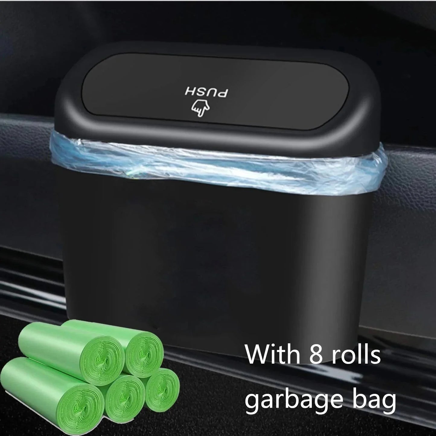 X-Auto Car Trash Can with 8 Rolls Garbage Bags for Tesla Model 3, Model Y, Model S, Model X – Compact Waterproof Auto Bin with Self-Closing Lid
