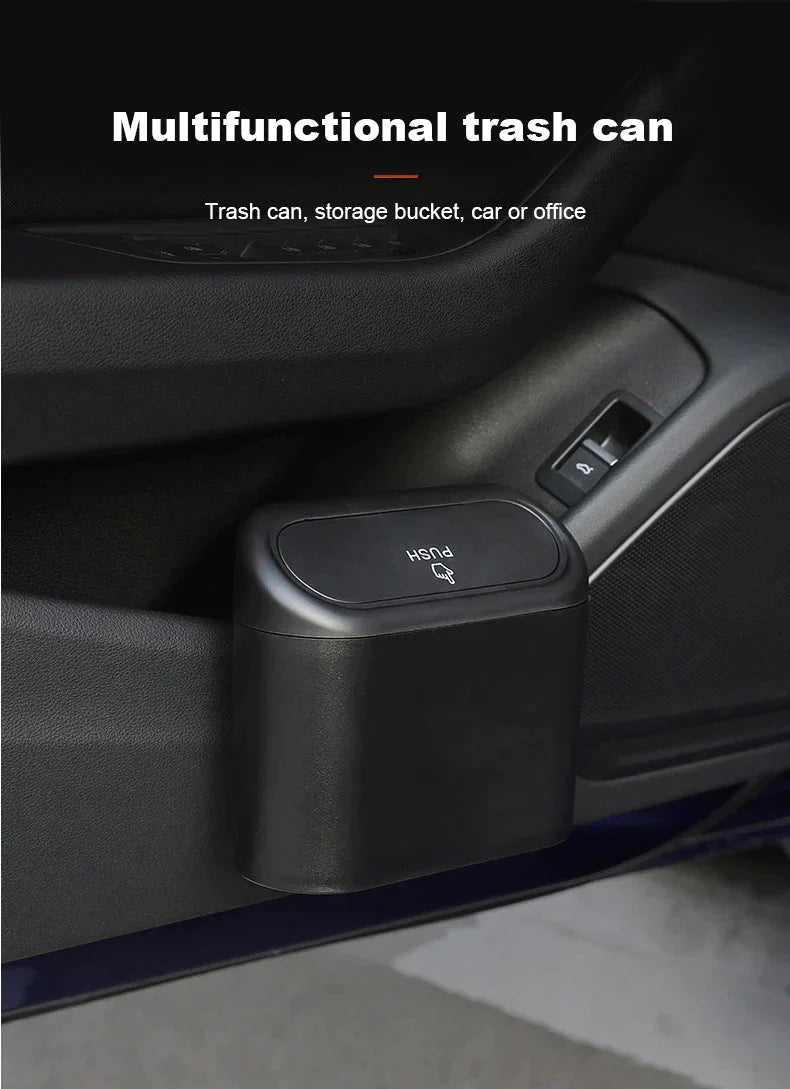 X-Auto Car Trash Can with 8 Rolls Garbage Bags for Tesla Model 3, Model Y, Model S, Model X – Compact Waterproof Auto Bin with Self-Closing Lid