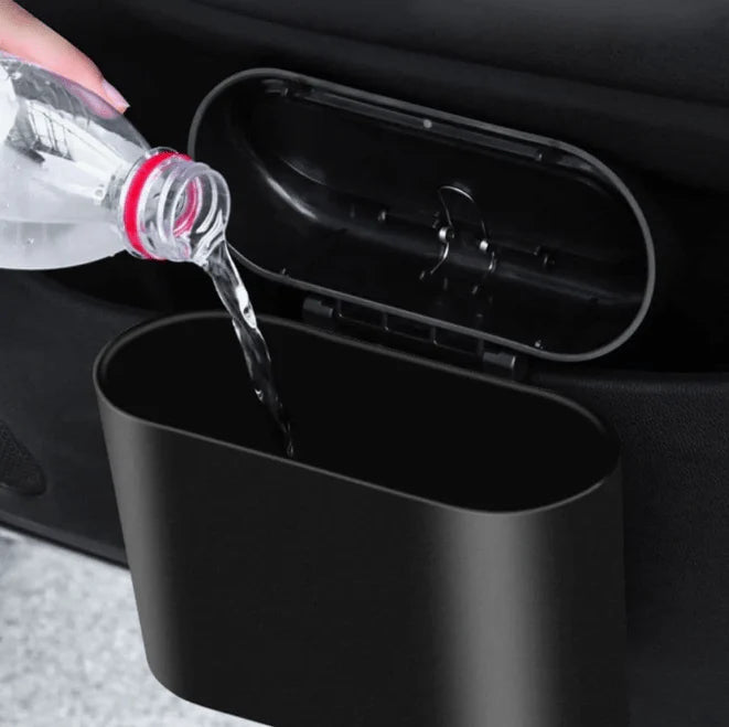 X-Auto Car Trash Can with 8 Rolls Garbage Bags for Tesla Model 3, Model Y, Model S, Model X – Compact Waterproof Auto Bin with Self-Closing Lid