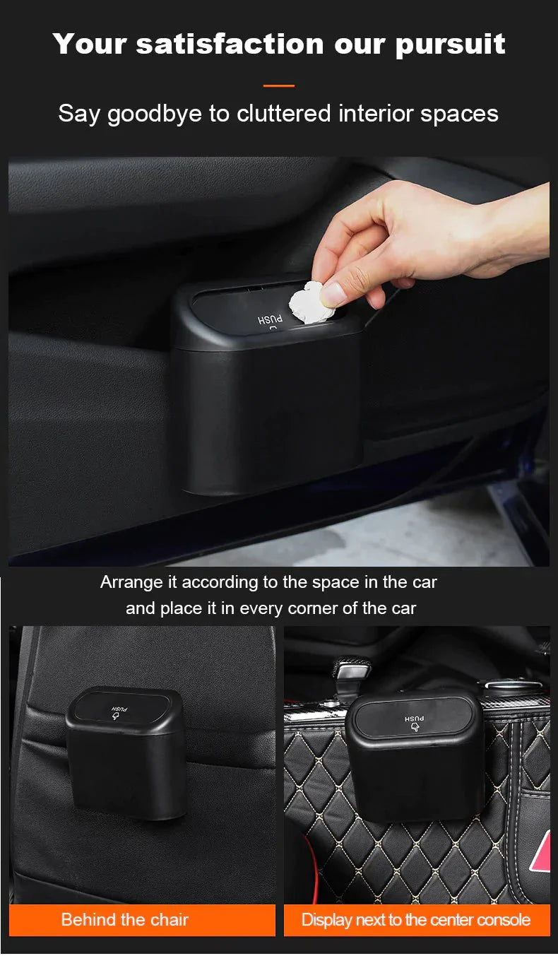 X-Auto Car Trash Can with 8 Rolls Garbage Bags for Tesla Model 3, Model Y, Model S, Model X – Compact Waterproof Auto Bin with Self-Closing Lid