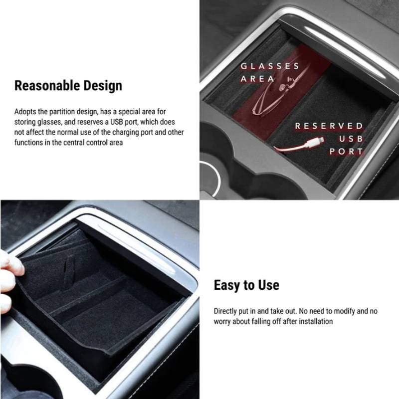 X-Auto Center Console Organizer Tray with Sunglass Holder for Tesla Model 3 (2021–2023.10) & Model Y (2020–Present)